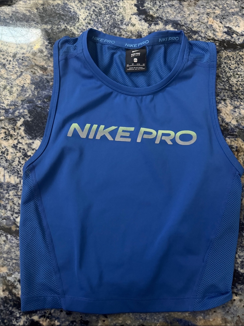 Nike Pro Blue Sleeveless Tank with Metallic Logo